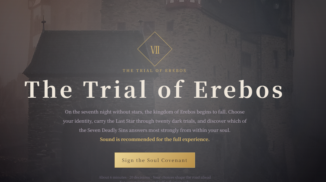 The Trial of Erebos — Seven Deadly Sins personality test cover